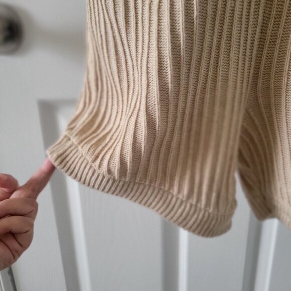 Rue Stiic Ribbed Knit Short-Sleeve Button-Up Beige Romper With Collar/ M - Picture 8 of 9